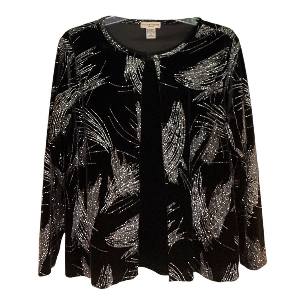 NOTATIONS Woman Size 1X Velvet & Glitter 1 Button Cardigan w/Attached Shell